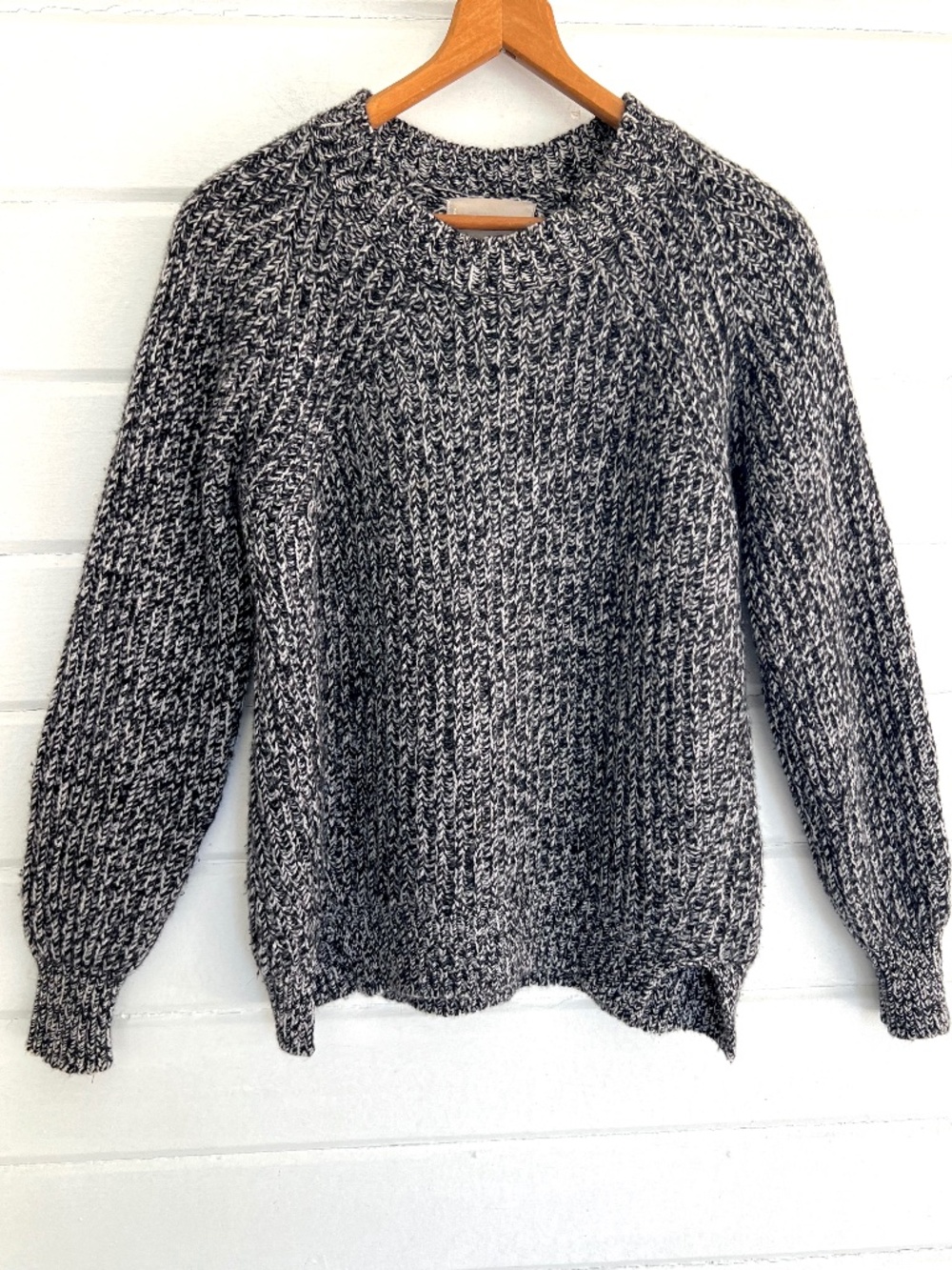 EVERLANE 100% Wool Marled Black & White Crew Neck Sweater - S